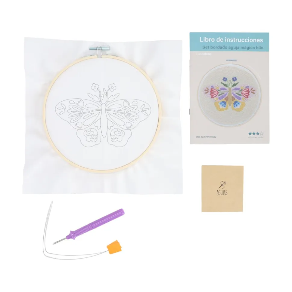 Bastidor con set de bordado aguja mágica fina