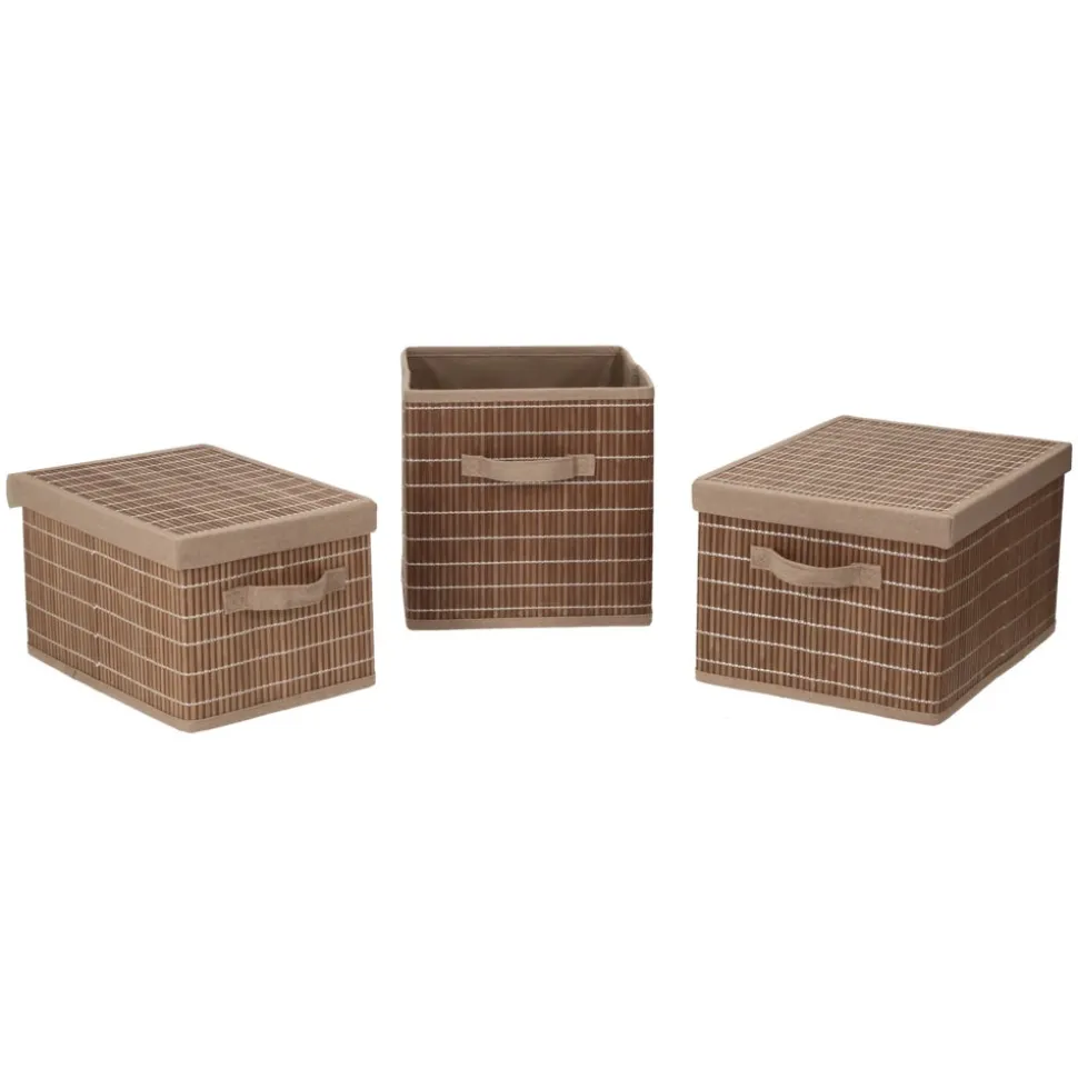 Caja organizadora de bambú y tela con tapa 35x24,5x20 cm