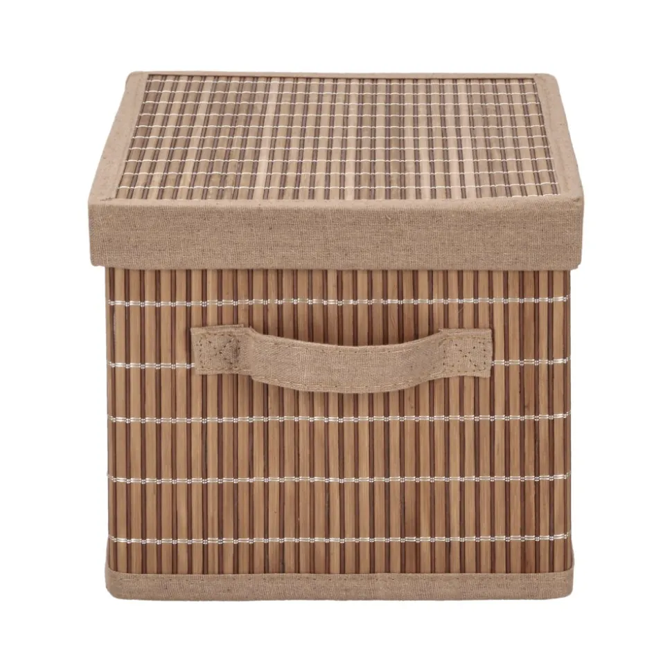 Caja organizadora de bambú y tela con tapa 35x24,5x20 cm