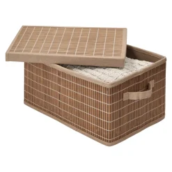 Caja organizadora de bambú y tela con tapa 39x29,5x22 cm