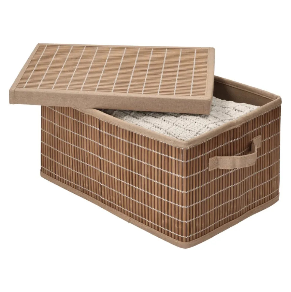Caja organizadora de bambú y tela con tapa 39x29,5x22 cm
