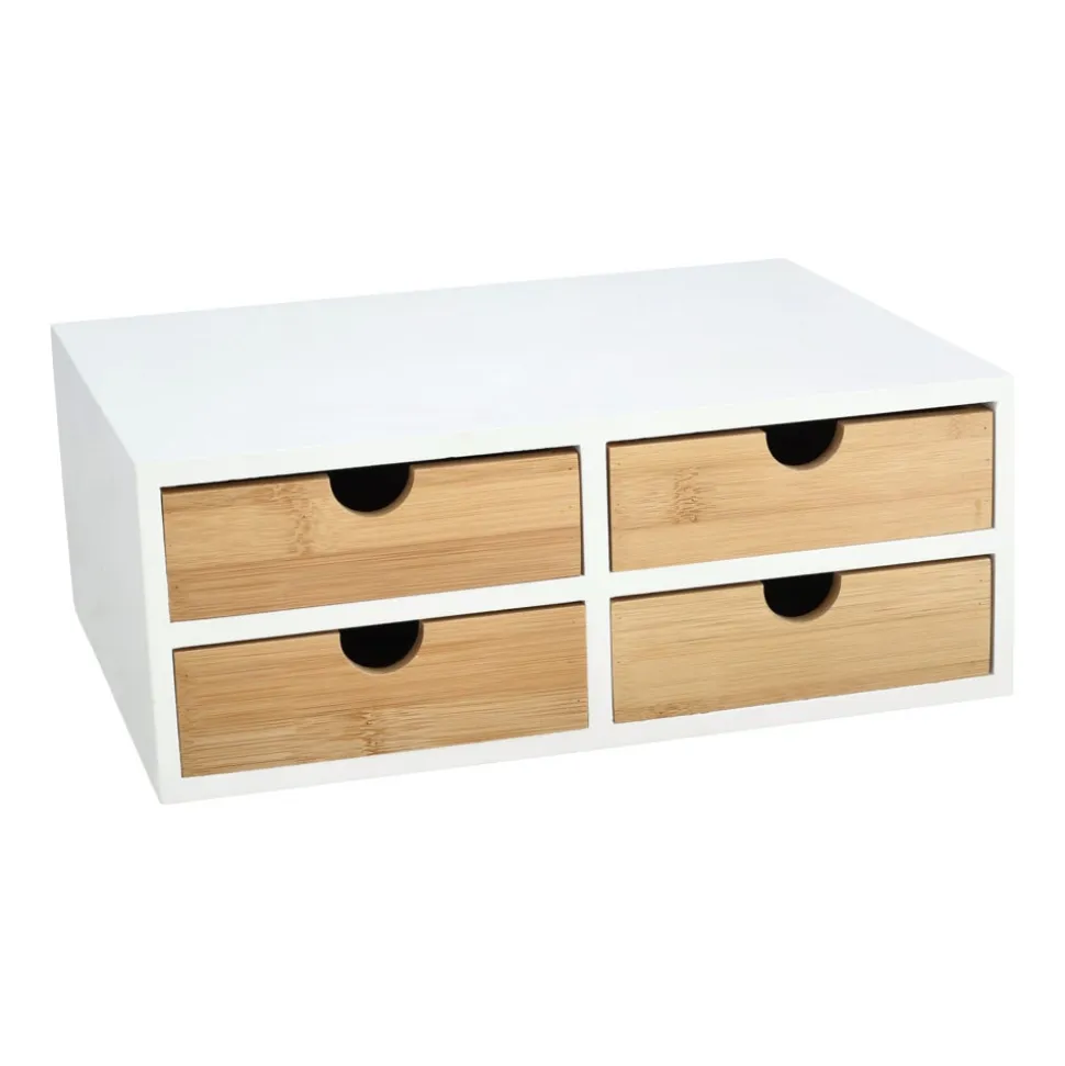 Cajonera MDF y bambú 4 cajones 33x25x12,5 cm
