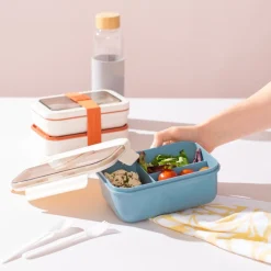 Contenedor de alimentos con divisor y cubiertos 1250 ml