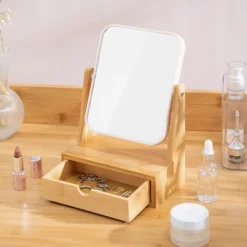 Espejo mesa con cajón de bambú