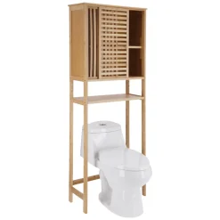 Mueble de bambú inodoro con puerta 65x29x171 cm