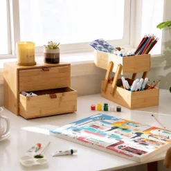 Organizador de bambú de 2 niveles 37,2x16,6x20 cm