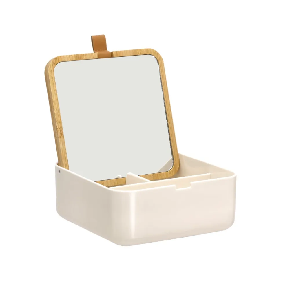 Organizador de joyas de plástico y bambú 13,5x13,5x5.3 cm