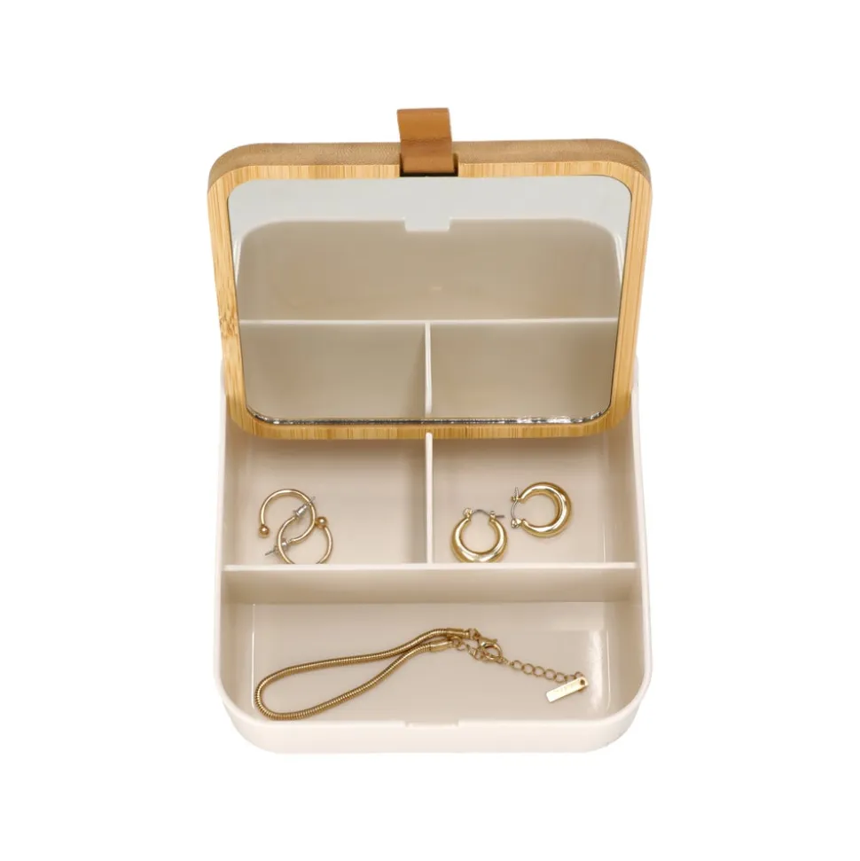 Organizador de joyas de plástico y bambú 13,5x13,5x5.3 cm