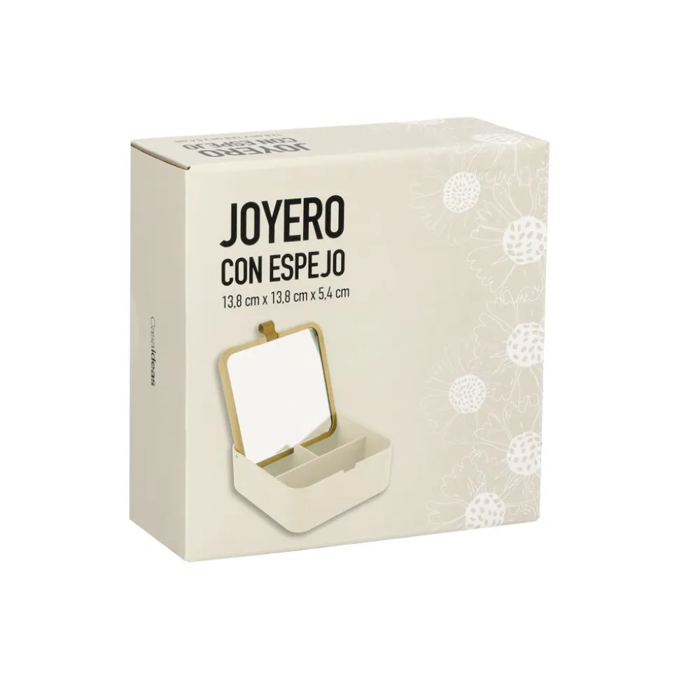 Organizador de joyas de plástico y bambú 13,5x13,5x5.3 cm