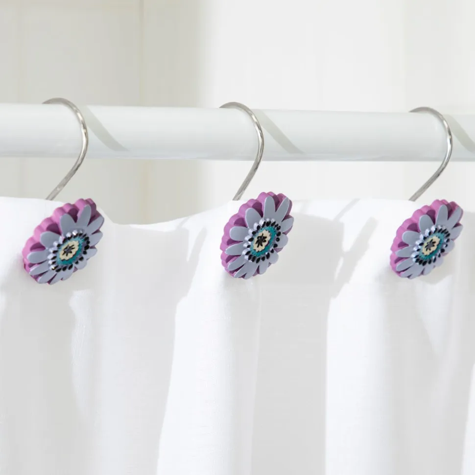 Set 12 ganchos de cortina baño flor