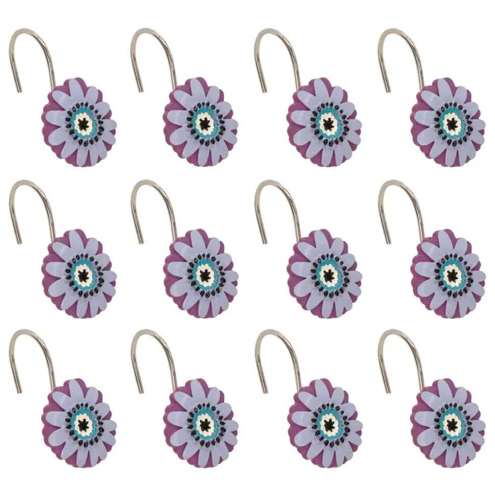 Set 12 ganchos de cortina baño flor