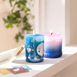 Vela aromática lavanda envase vidrio con diseño
