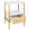 Velador auxiliar bambú y MDF con un cajón 30x30x60 cm