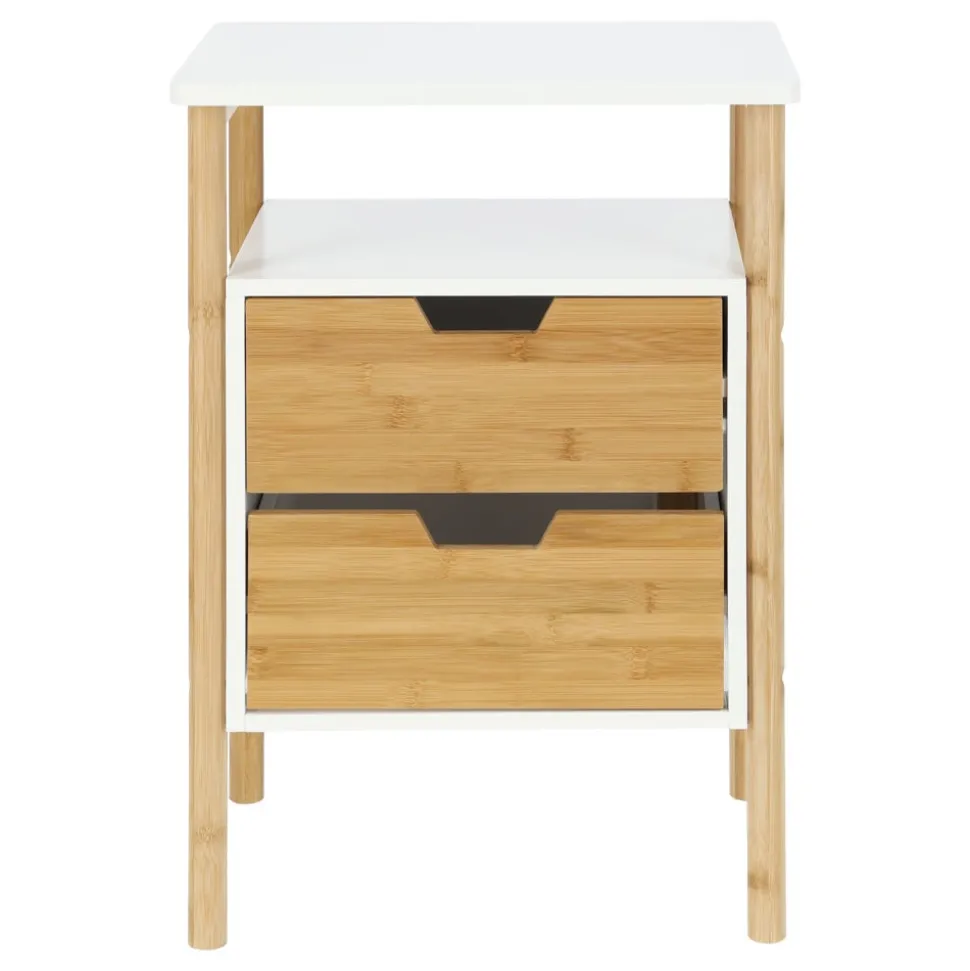 Velador auxiliar bambú y mdf con 2 cajones 40x30x64 cm